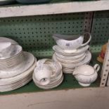 SHELF OF WEDGWOOD BELL FLEUR DINNER & TEA WARE, APPROX 50 PIECES