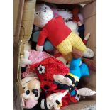 CARTON OF SOFT TOYS INCL; POPEYE, OLIVE, RUPERT BEAR