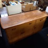 ERCOL WINDSOR SIDEBOARD ON LEGS, TOP MARKED, 4ft WIDE