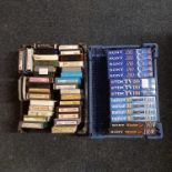 CARTON OF 8 TRACK STEREO CARTRIDGES & CARTON OF UNUSED VHS TAPES
