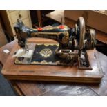FRISTER & ROSSMANN GERMAN HAND OPERATED SEWING MACHINE WITH ORIGINAL INLAID CASE