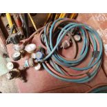 TWO SETS OF OXYGEN & ACETYLENE HOSES WITH GAUGES