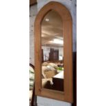 LARGE GOTHIC STYLE PINE FRAMED WALL MIRROR, 44'' LONG