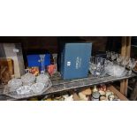 SHELF OF MISC GLASSWARE INCL; WATERFORD & DARTINGTON