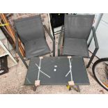 2 METAL GARDEN CHAIRS & GLASS TOP TABLE