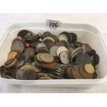A TUB OF MOSTLY FOREIGN COINS