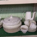 2 SHELVES OF ROYAL WORCESTER BRIDAL LACE DINNER & TEA WARE, APPROX 60 - 70 PIECES