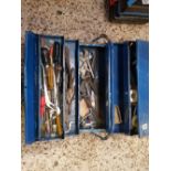 BLUE METAL CANTILEVER TOOL BOX WITH CONTENTS
