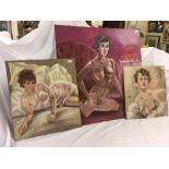3 X OIL ON BOARD PAINTINGS OF YOUNG LADIES