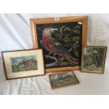 4 F/G NEEDLEWORK PICTURES INCL; PARROT EMBROIDERY WOOL-WORK