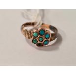 9ct GOLD TURQUOISE RING MINUS ONE STONE, APPROX 2g
