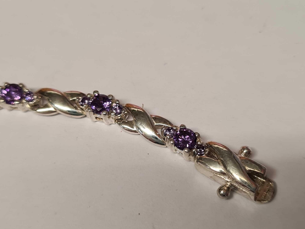 SILVER & PURPLE STONE BRACELET - Image 2 of 2