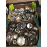 2 CARTONS OF MISC METALWARE INCL: EGG CUPS, NAPKIN RINGS, CREAM JUGS