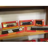 2 HORNBY OO GAUGE R6055A MILK VANS, R240 GWR SOUTHERN PLANK WAGON, R6077 GWR 320 TON BRAKE VAN &