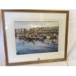 WATERCOLOUR VIEW OF PLYMOUTH HARBOUR, SIGNED BY TOPLINE BROADHURST, WITH EXTENSIVE DETAILS OF HIS