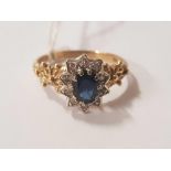 9ct GOLD & SAPPHIRE DIAMOND RING, SIZE S, APPROX 2.9g