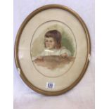 OVAL WATERCOLOUR PORTRAIT OF A LITTLE BOY, CHRISTOPHER WILLIAM KENT, SIGNED WITH INITIALS AND