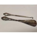 EMBOSSED SILVER BUTTON HOOK & SHOE HORN
