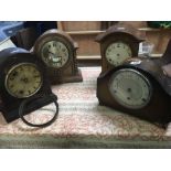 4 WOOD CASED MANTLE CLOCKS FOR SPARES ONLY