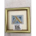 SMALL FINELY DETAILED WATERCOLOUR IN BLUE & GOLD WITH STAMP TO REVERSE, ''SOUTH HAMS CRAFT