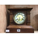 WOODEN SQUARE SHAPED MANTLE CLOCK, NOT KNOWN IF WORKING