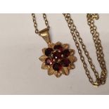 9cT GOLD CHAIN WITH RUBY PENDANT, 2.9g