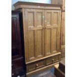 PINE DOUBLE DOOR WARDROBE WITH TWO DRAWERS