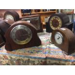 4 VARIOUS SHAPED MANTLE PIECE CLOCKS, NOT KNOWN IF WORKING