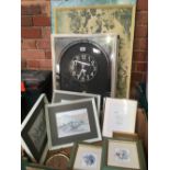 QTY OF F/G PICTURES & A FRAMED WALL CLOCK