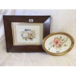TWO WATERCOLOURS OF FLOWERS, ONE IN OLD ROSEWOOD FRAME OF VARIOUS FLOWERS INCLUDING ROSES, BLUEBELLS
