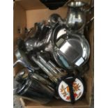 CARTON OF MISC PLATED & STAINLESS STEEL ITEMS INCL: ICE BUCKET