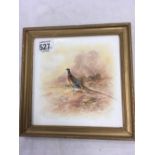 PAINTING OF PHEASANTS ON A CERAMIC TILE, INDISTINCTLY SIGNED
