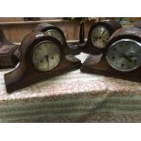 4 WOOD CASED NAPOLIAN HAT STYLE MANTLE PIECE CLOCKS, NOT KNOWN IF WORKING