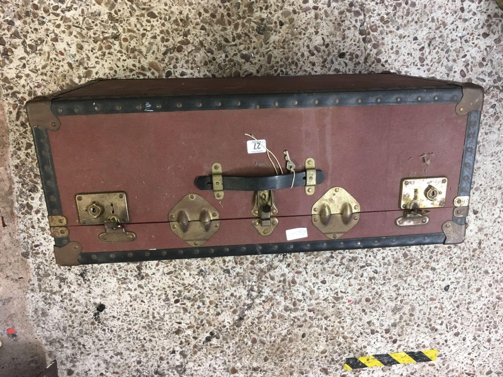 VINTAGE FIBRE TRAVEL TRUNK, 1 LATCH A/F