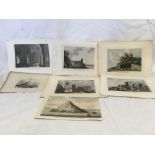 GROUP OF 7 UNFRAMED ANTIQUE ENGRAVINGS; 6 HAND-COLOURED VIEWS OF ST MICHAEL'S MOUNT AND ONE