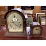 2 MAHOGANY CASED MANTLE CLOCKS, 1 BY STAR JEWELERS