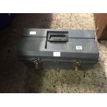 PLASTIC TOOL BOX WITH HAND TOOLS & OTHER CONTENTS