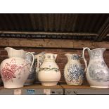 6 WASH BASIN STAND JUGS, SOME REPAIRS