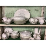 2 SHELVES OF ROYAL WORCESTER BRIDAL LACE DINNER & TEA WARE, APPROX 60 - 70 PIECES