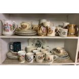 2 SHELVES OF ROYAL COMMEMORATIVE CRESTED CUPS & SAUCERS ETC