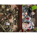 2 CARTONS OF MIXED METALWARE & OTHER BRIC-A-BRAC