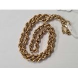 9ct GOLD ROPE CHAIN NECKLACE, APPROX 14.8g