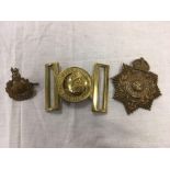 3 ROYAL MARINE BADGES & A BUCKLE