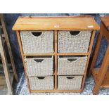 WOOD & RAFFIA SIX DRAWER STORAGE UNIT