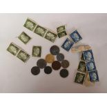 BAG WITH UN-CIRCULATED HITLER STAMPS & COINS
