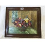OIL PAINTING ON CANVAS OF A BOWL OF POLYANTHUS, INDISTINCTLY SIGNED & DATED 1931 LOWER LEFT,