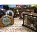 5 WOODEN MANTEL CLOCKS FOR SPARES OR REPAIR