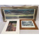 F/G LOWRY PRINT OF PICCADILLY GARDENS, HORSE PICTURE & PANORAMIC OIL PAINTING OF A SHORELAND SCENE