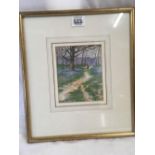 WATERCOLOUR OF FIGURES IN A BLUEBELL WOOD, SIGNED TOM GRIFFITHS