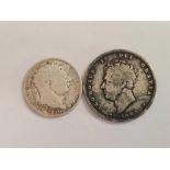 A GEORGIAN SILVER SHILLING 1825 & A SIX PENCE 1820